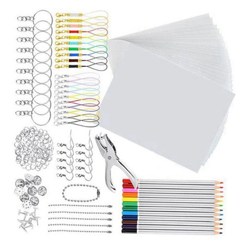 

594 PCS Shrinky Art Paper Heat Shrink Sheet Plastic Kit Hole Punch Keychains Pencils DIY Drawing Art Supply