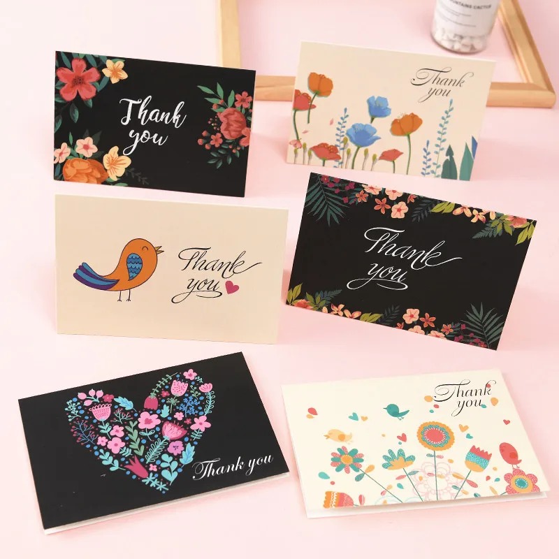 

6pcs/set 10x15cm Greeting Card Thank You Postcard With Envelopes Party Wedding Card Flower Bird Message Card