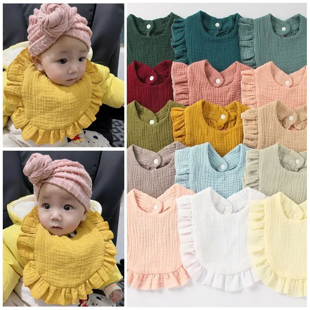 

Feeding Apron Ruffle Cotton for Newborn Solid Color Snap Button Saliva Towel Triangle Bibs Baby Muslin Bibs Burp Cloths