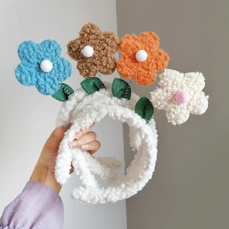

Hairband Little Red Flower Headwear Plush Hairband Wash Face Accessories Girls Funny Birthday Party Hair Accessories