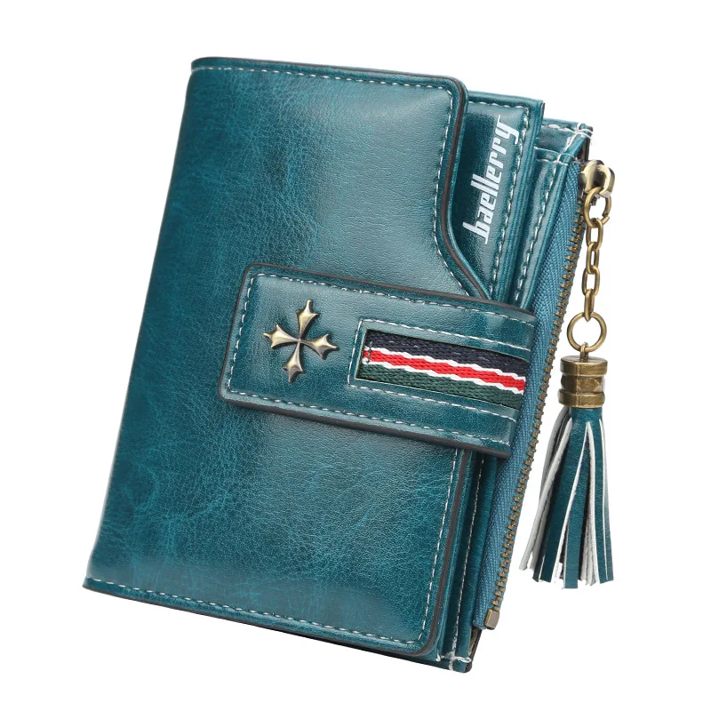 

Fashion Small Oil Wax Leather Wallet Women Stylish Zipper & Hasp Card Wallet Woman High Quality Short Credit Card Holder Purse