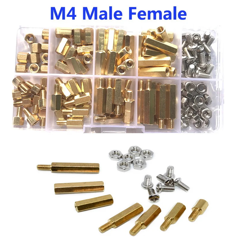 

120pcs M4 Male Female Brass Hex Column Standoff Support Spacer Pillar M4 Stainless Steel Screw Nut For PCB Board Assortment Kit