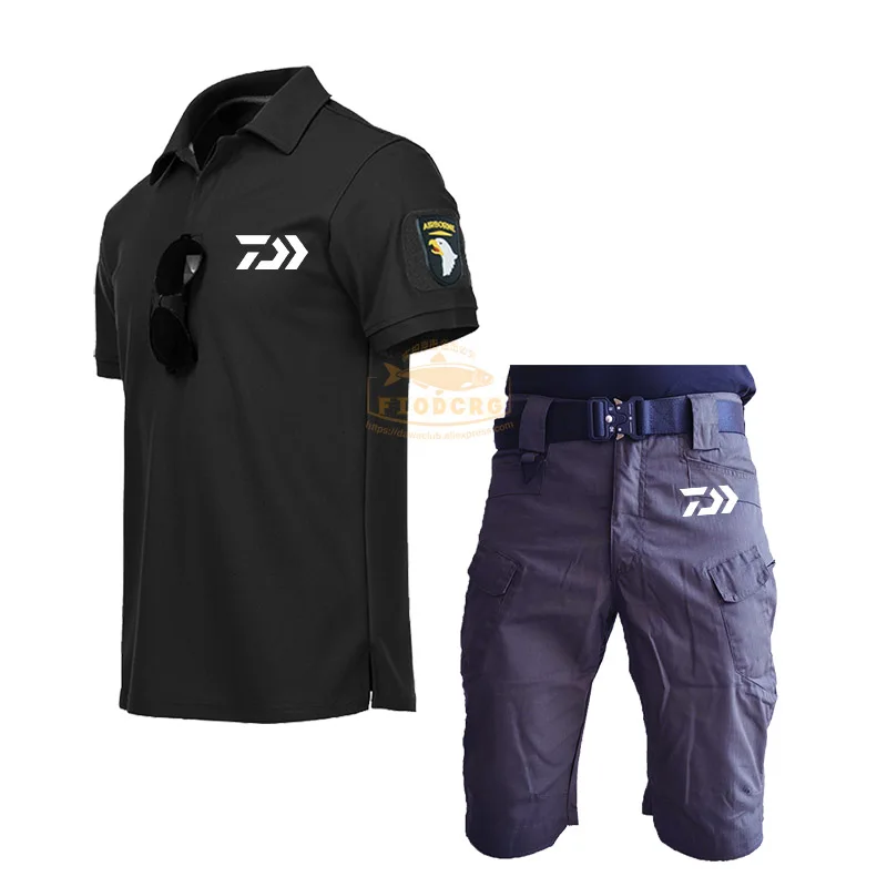 

Men's Summer Sets Thin Shirts Shorts Lapel Fishing Pants Breathable Quick Dry Polo Fishing Tee Solid Tactics Fishing Set