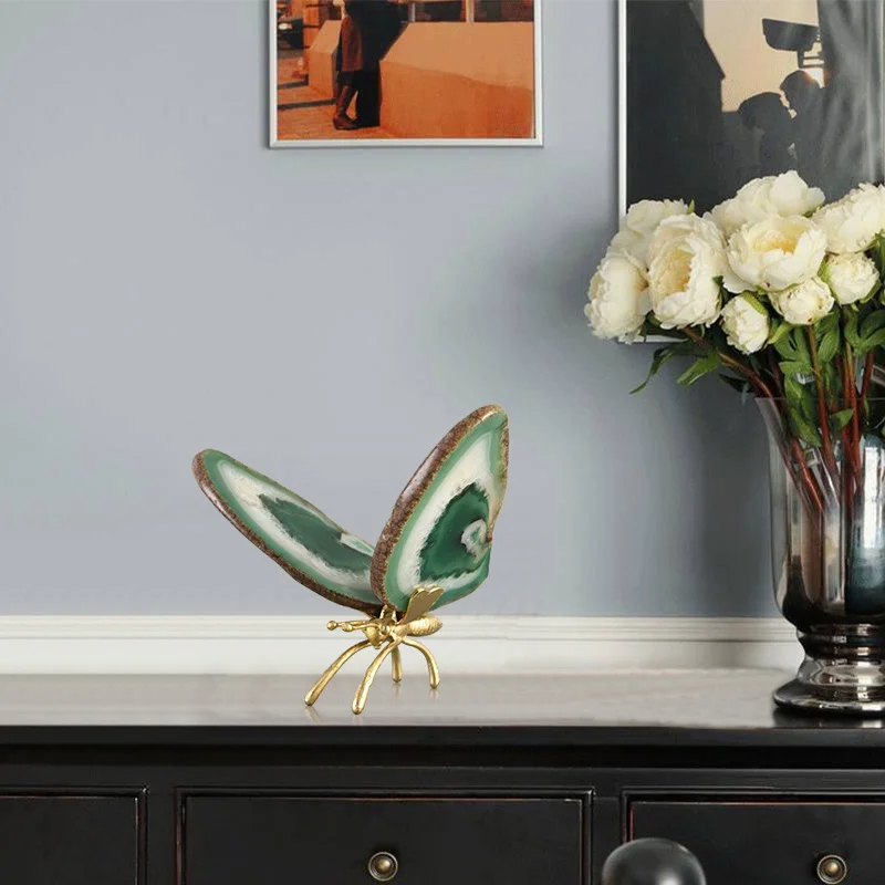 

Modern Simplicity Decoration for Home Agate Stone Copper Butterfly Ornaments Christmas Household Light Luxury Miniature Bedroom