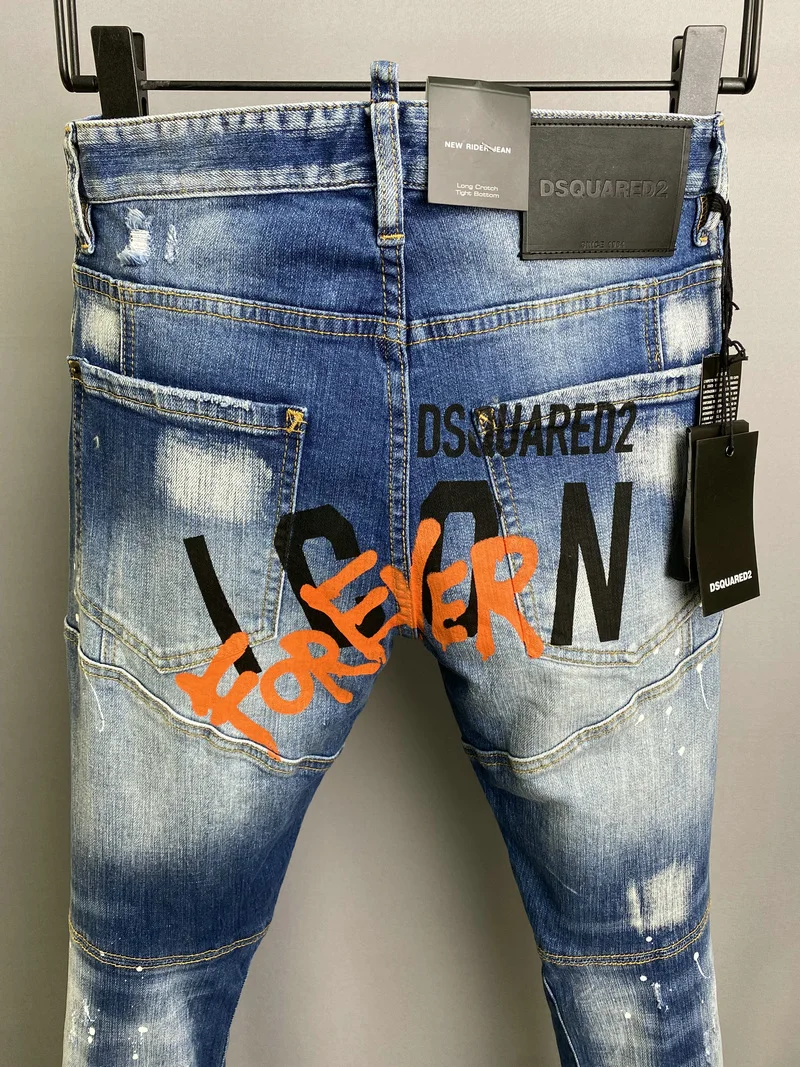 New Men's Dsquared2 Buttons Jeans Ripped For Male Skinny  Pants Men's Denim Trousers Top Quality Slim Jeans A511
