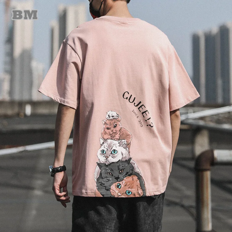 

2022 Summer Loose Cotton T-Shirt Streetwear Couple Oversized Short Sleeve Men Clothing Casual Print Top Harajuku Tee Unisex