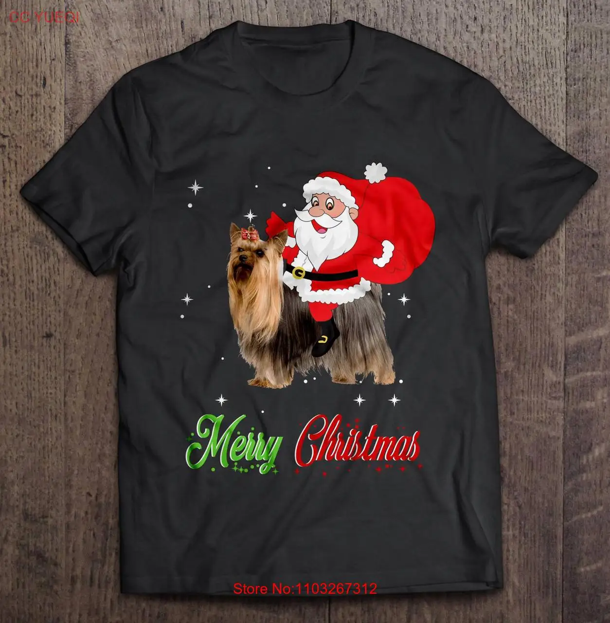 Йоркширский терьер Рождественский Санта-Клаус Мужская футболка Черная от S до 4XL