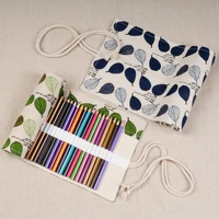24364872 holes leaves canvas pencil case roll up color sketch pencils art studio rope tie up protector bag school for student