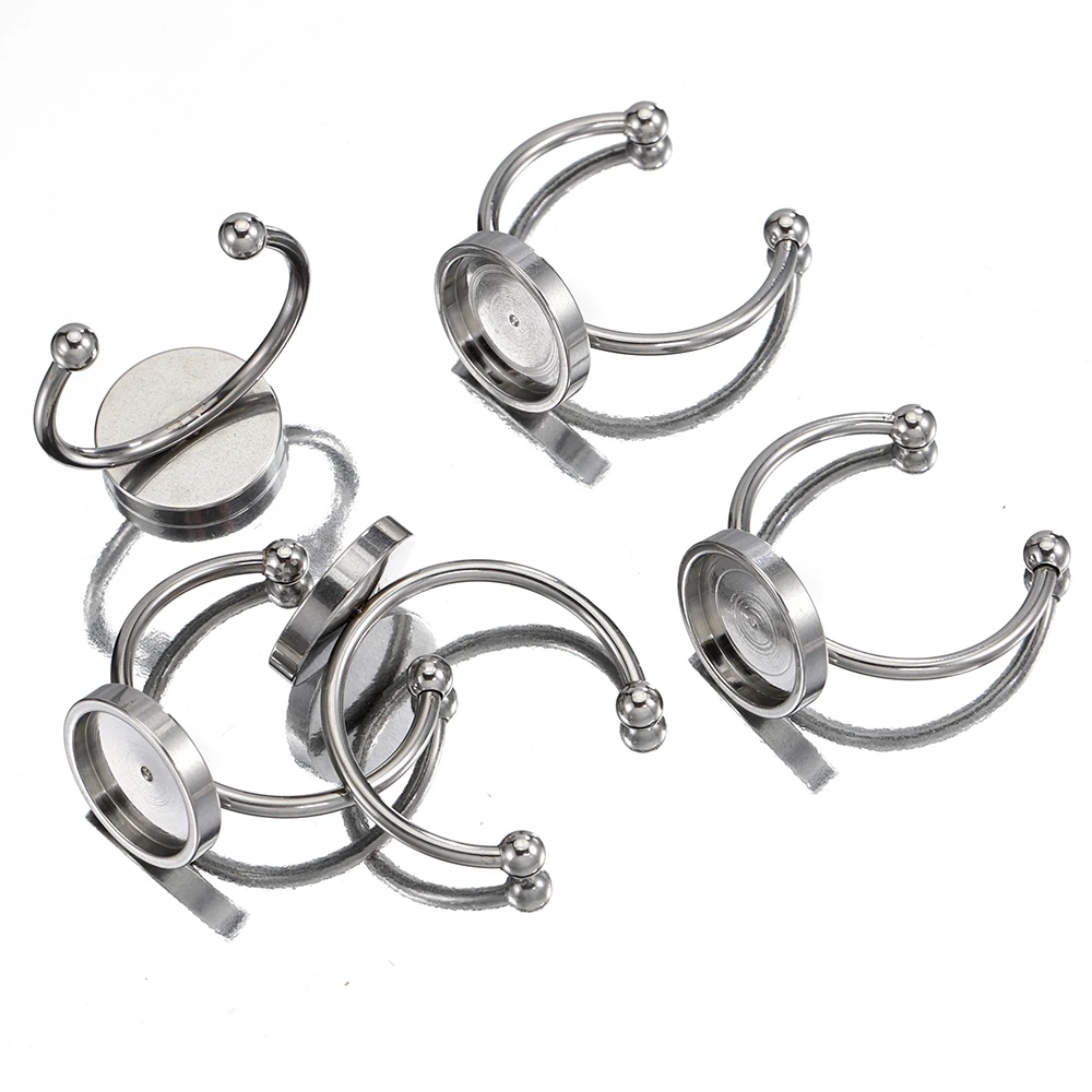 

5Pcs Stainless Steel Cabochons Settings Blank Base Adjustable Ring Fit 8/10/12mm Glass Cameo Bezel DIY Jewelry Making Supplies