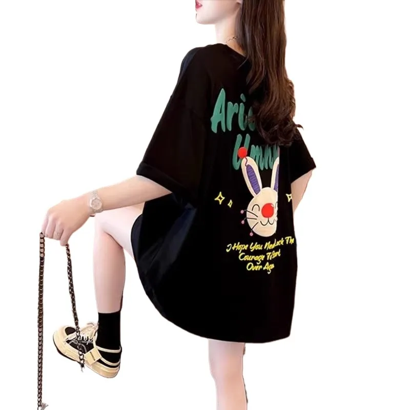 Хлопковая футболка с коротким рукавом и мультяшным принтом женская летняя новая