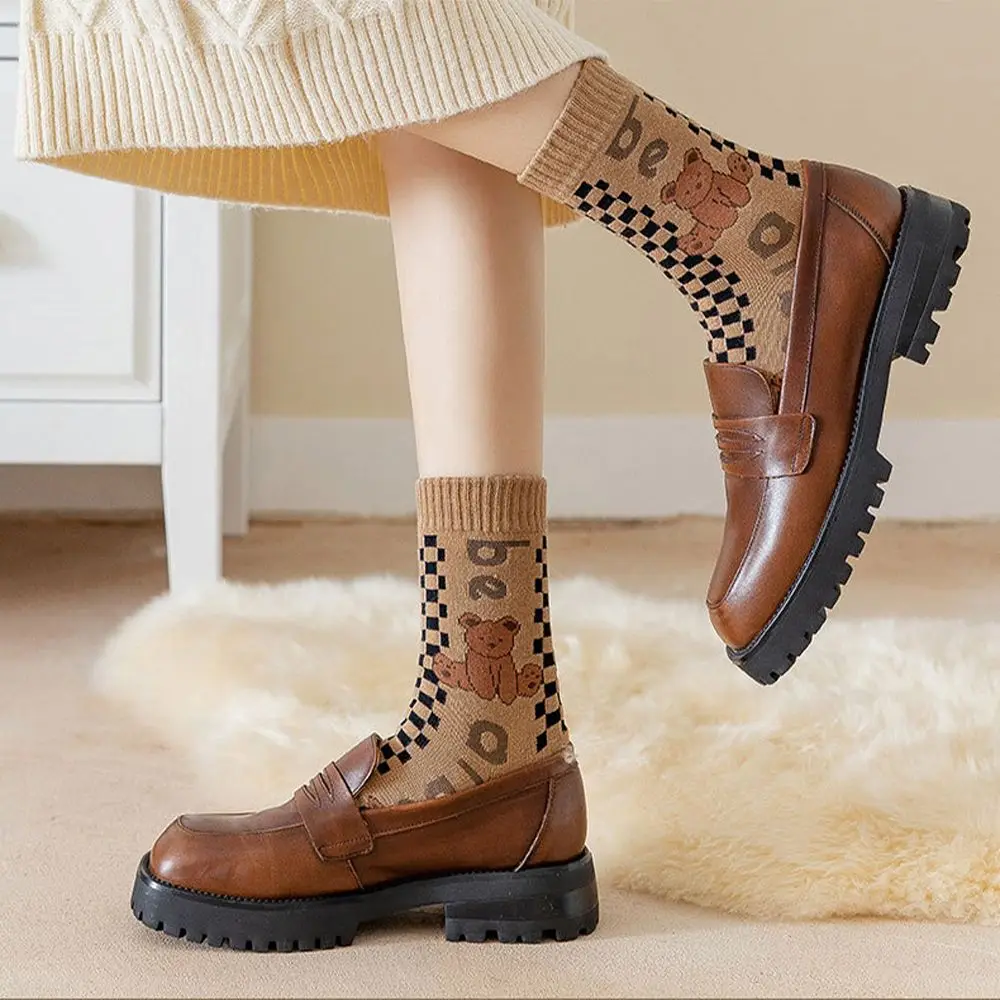 

Retro Coffee Women Cotton Socks Cute Bear Thicken Warm Hosiery Casual Daily Students Socks Comfortable Socks