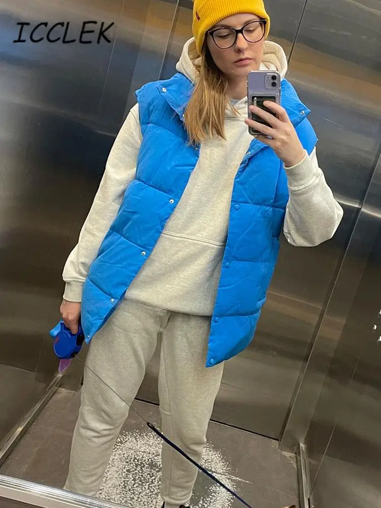 

Icclek Women's Vest Klein Blue Women's Quilted Vest Female Warm Waistcoat Parkas Autumn Spring Women's Sleeveless Jackets Coats