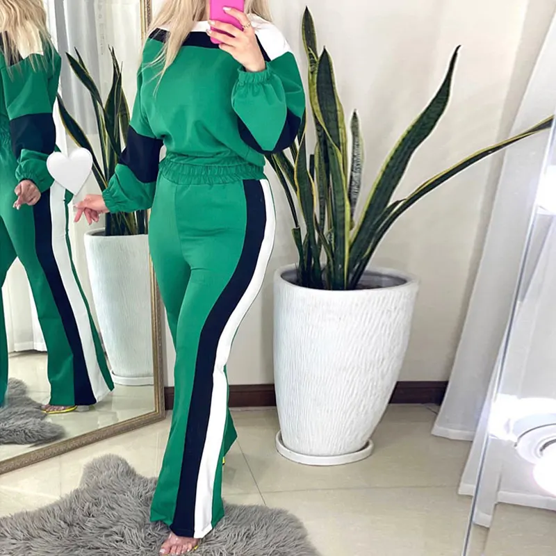 

Комплект из двух предметов, женский весенний костюм Y2K, полосатый топ с круглым вырезом и длинными рукавами-фонариками, прямые брюки с высокой талией, костюм MA36