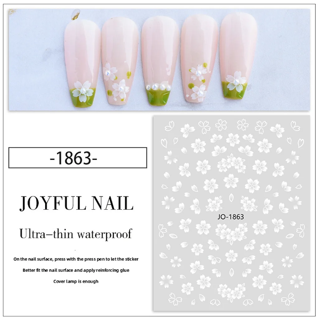 1 лист белых цветов оформления искусства ногтей |