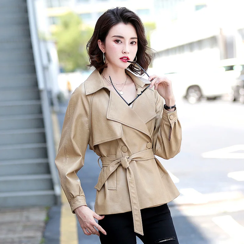 Autumn Genuine Leather Jacket Women 2022 Classic Designer Blazer Slim Double Breasted Belt Short Sheepskin Coat Famale Clothing