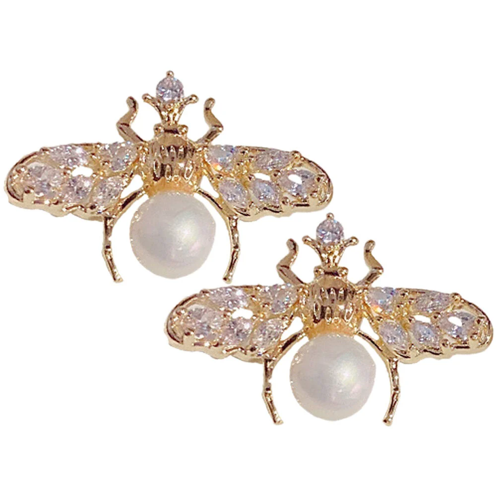 

1 Pair Ear Studs Bee Earrings Women Ear Jewelries Pearl Earrings Small Ear Studs