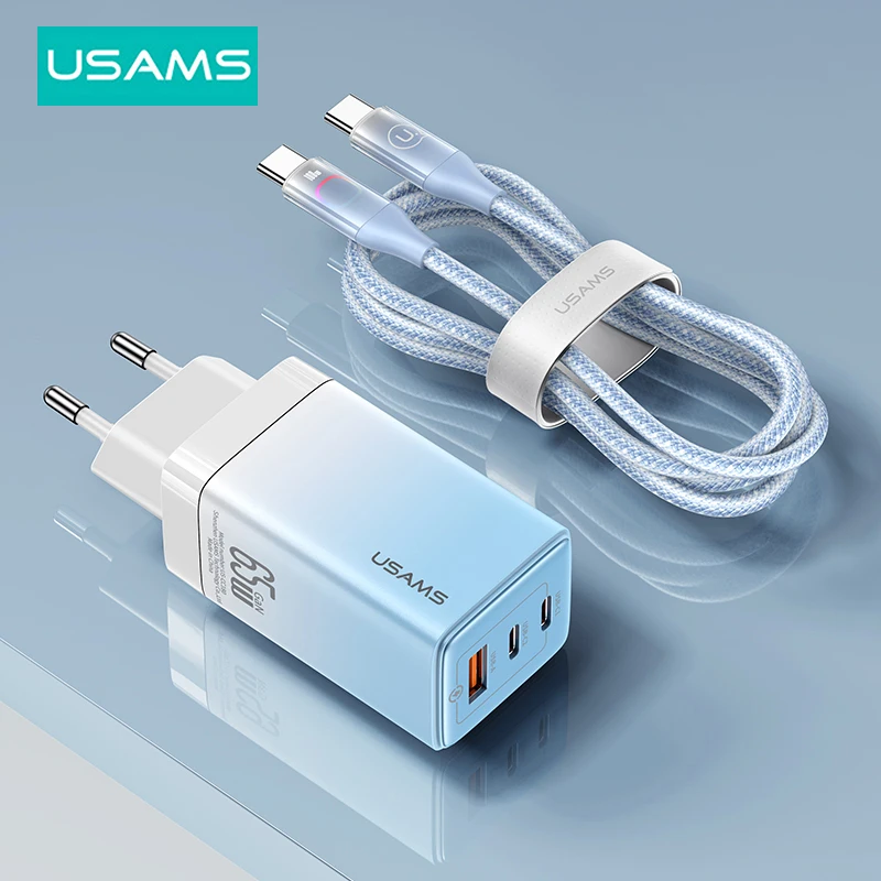

USAMS 65W GaN Charger Type C PD Fast Charger USB C Quick Charge 4.0 3.0 Phone Charger For MacBook iPad Pro iPhone Xiaomi Laptop