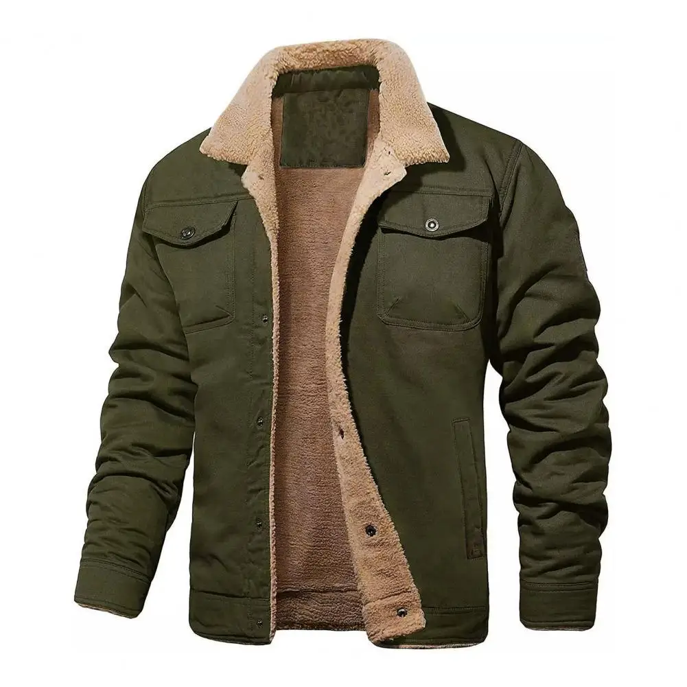 

Men Jacket Men Winter Coat Thermal Plus Size Men's Mid Length Plush Cardigan Jacket Windproof Lapel Single-breasted Pockets
