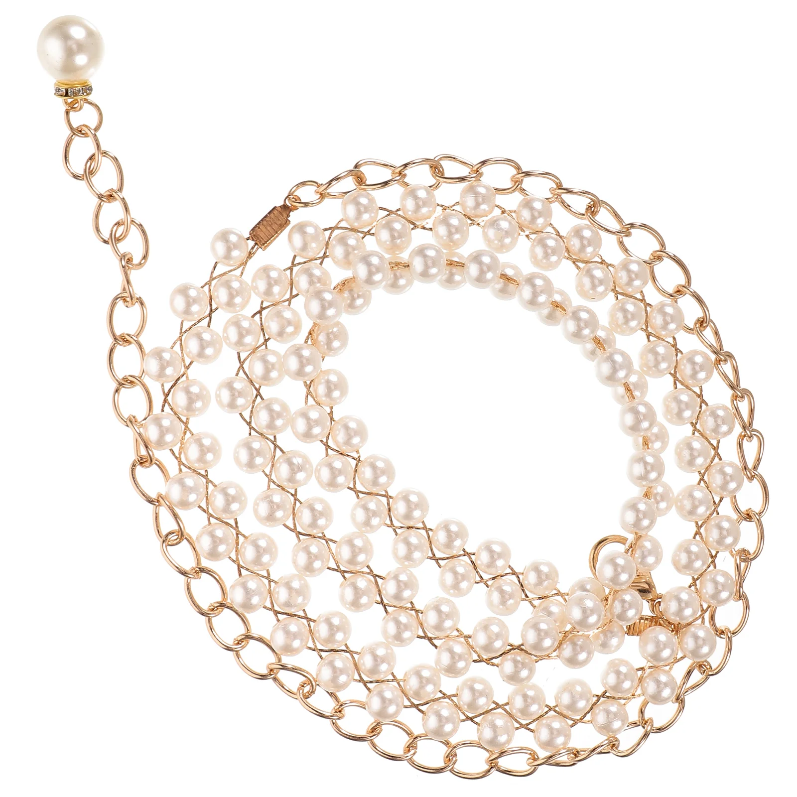 

Женский декоративный ремень с жемчужной цепочкой