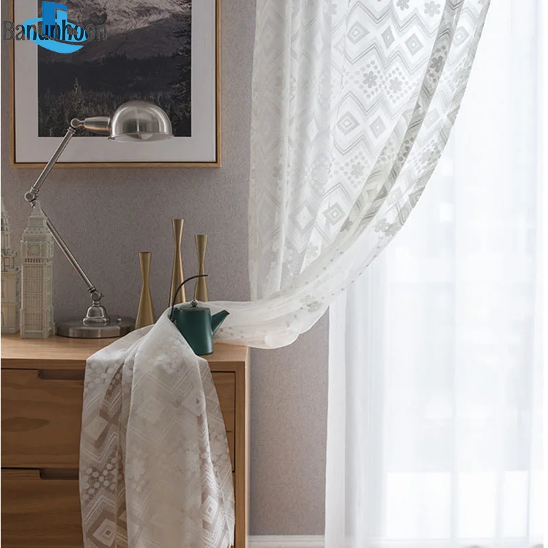 _ Белые шторы для гостиной полузатемняющие цветы пряжа занавески спальни балкона