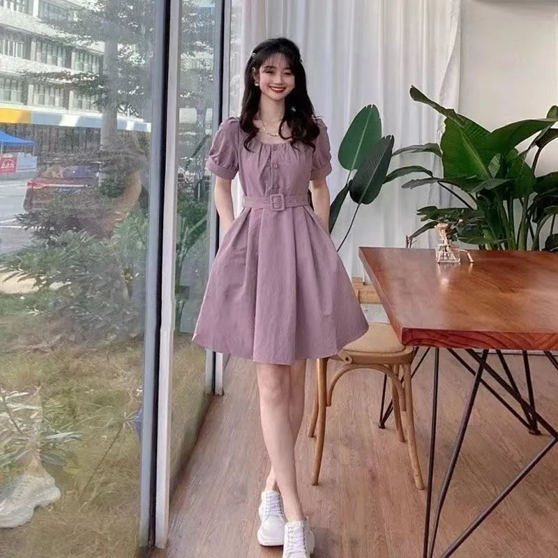 

Женское Повседневное платье с квадратным вырезом, платье с поясом one word, новинка сезона весна-лето 2022, милое французское платье