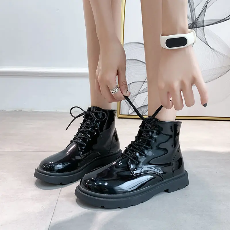 

Women Casual Short Boots Thick Soled Flat Lace Up Fashion Anti-Slip Low Top Solid Color Winter New Shoes Time Limited