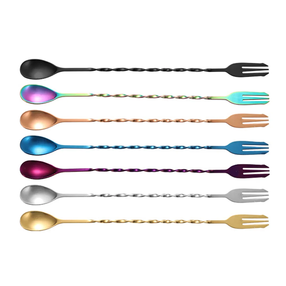 

7 Pcs Spoon Creative Spiral Bar Coffee Stainless Steel Double-head Stirring Spoon Cocktail Spoon for Cocktail