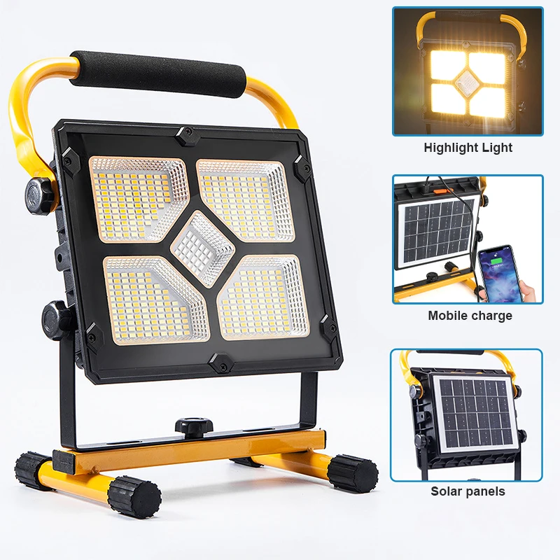 1000watt LED Portable Rechargeable Solar Floodlight Waterproof Spotlight Powered Searchlight Outdoor Work Lamp Camping Lantern