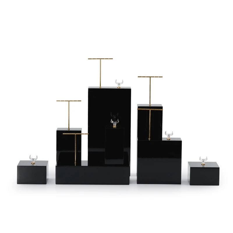 Oirlv Solid Wood Minimalism Style Jewelry Display Stand Showcase Jewelry Organizer Black Square Holder Dropshipping