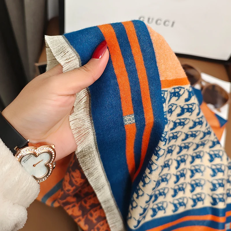 Роскошный брендовый женский шарф теплая кашемировая шаль зимняя Пашмина одеяло