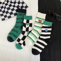 fashion woman clothes green kawaii letters socks womens personality harajuku sports checkerboard cotton underwear
