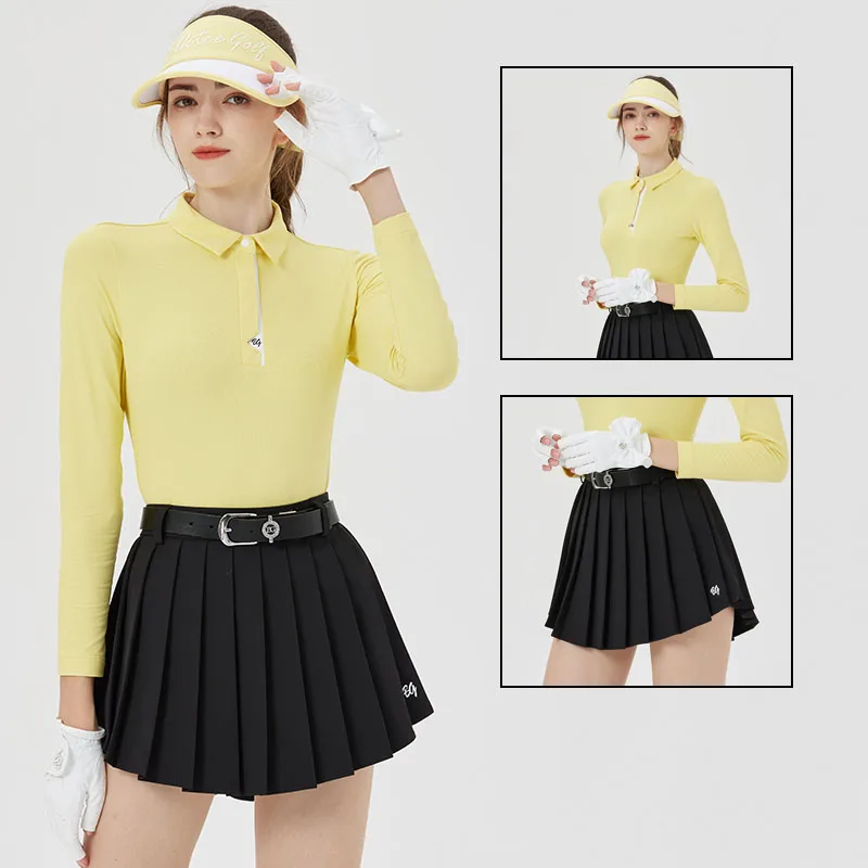 

Blktee осенние женские тренировочные рубашки с отложным воротником Блузка с длинным рукавом Женские трапециевидные гольфские шорты плиссированные юбки костюмы