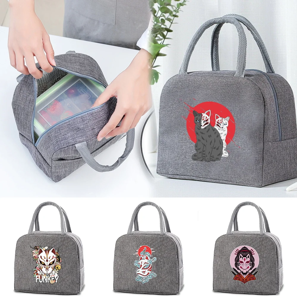 

School Kids Dinner Insulated Tote Cooler Food Lunch Bags Printed Canvas Organizer Bento Box Pack Travel Picnic Thermal Handbags