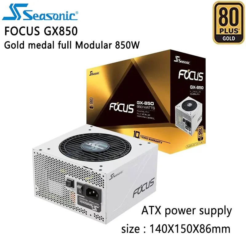 

Seasonic Focus GX850 White ATX Power Supply 1000W Gold Medal 80PLUS 14cm Intelligent Temperature Control Fan Power Supply