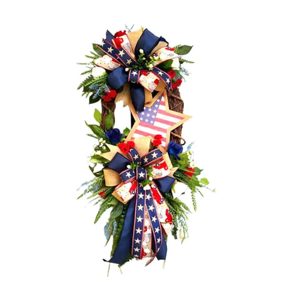 

Красивый праздничный кулон, разноцветный патриотический ленточный венок, изящный День независимости США, декор для двери, венок, украшение