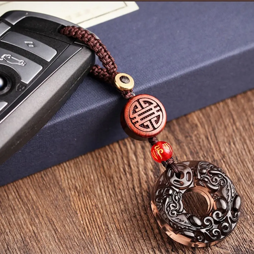 

Charms Hand-woven Decoration Short Lanyard Jade Key Holder Key Chain Strap Pixiu Pendant Key Chain Sandalwood Key Chain
