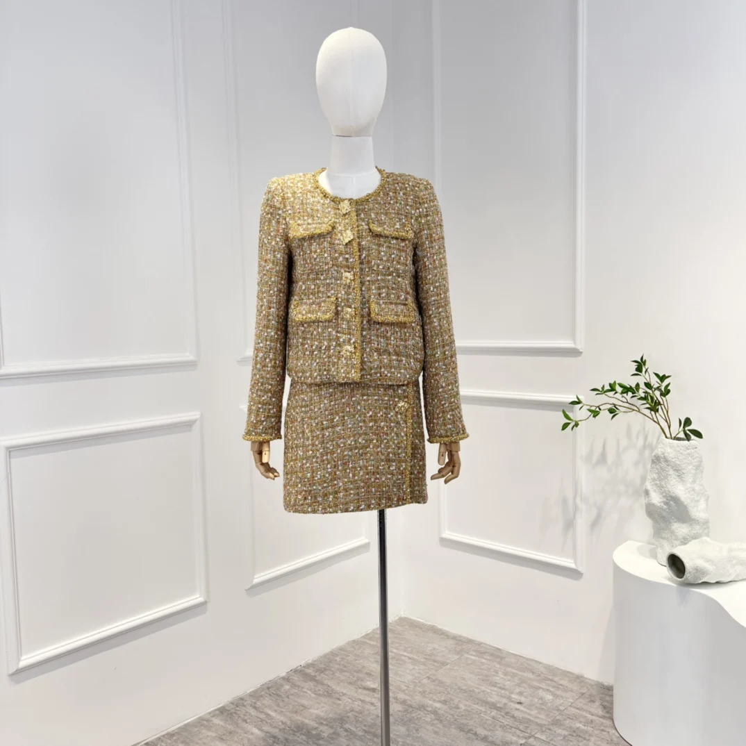 

Новое поступление, высокое качество, Осень-зима 2022, верблюжье мини-платье-майка с Боковым Разрезом и классическим менталическим пиджаком на...