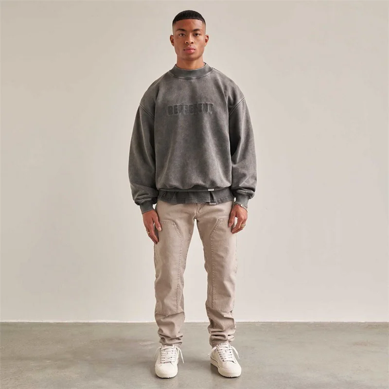 

Men Women 1:1 High Quality Chest Represent Embroidered Hoodie Oversized fit Pullovers Vintage Grey Represent Sweatshirts