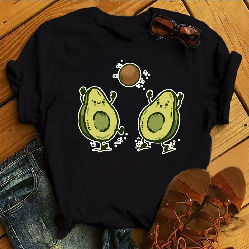 

Women T Shirt Kawaii Cartoon T-shirt You Complete Me Avocado Pinrt Short Sleeve Tops Shirt Women Summer T-shirt Black T-shirts