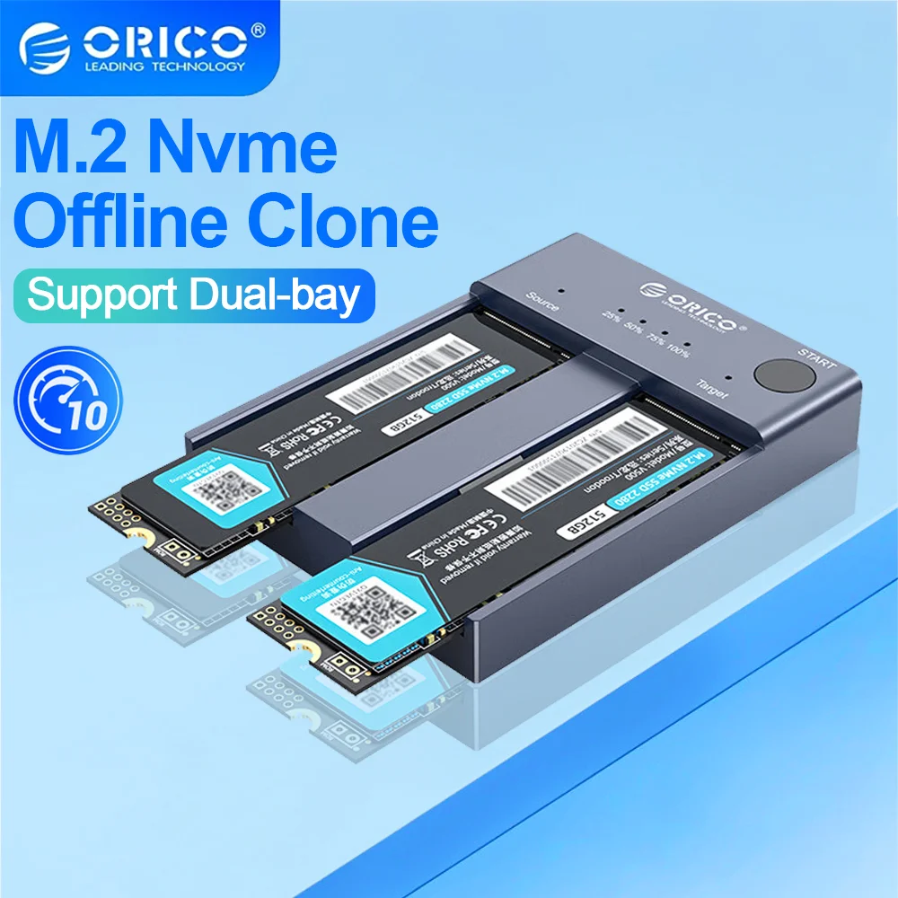 

Корпус для SSD-накопителя ORICO Dual Bay M.2 NVME, 10 Гбит/с, USB C 3,1 Gen2