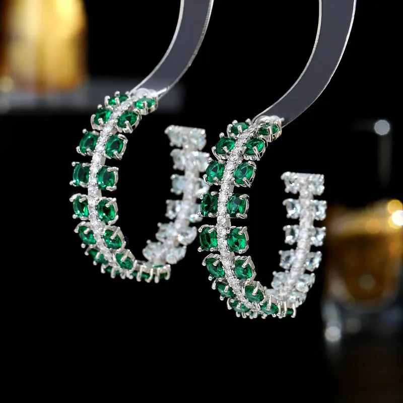 

UMQ Luxury Diamond Large Wedding Hoop Earrings for Brides Women Gold 14k Green AAA Cubic Zirconia 925 Silver Post Jewelry Gift