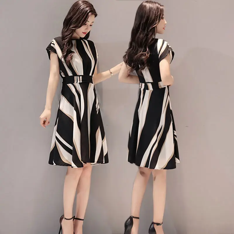 

원피스 Striped Floral Women's Fashion Dresses Vestido Midi A-Line Elegant Dresses For Women Chic Summer Dress Beach Holiday Robes