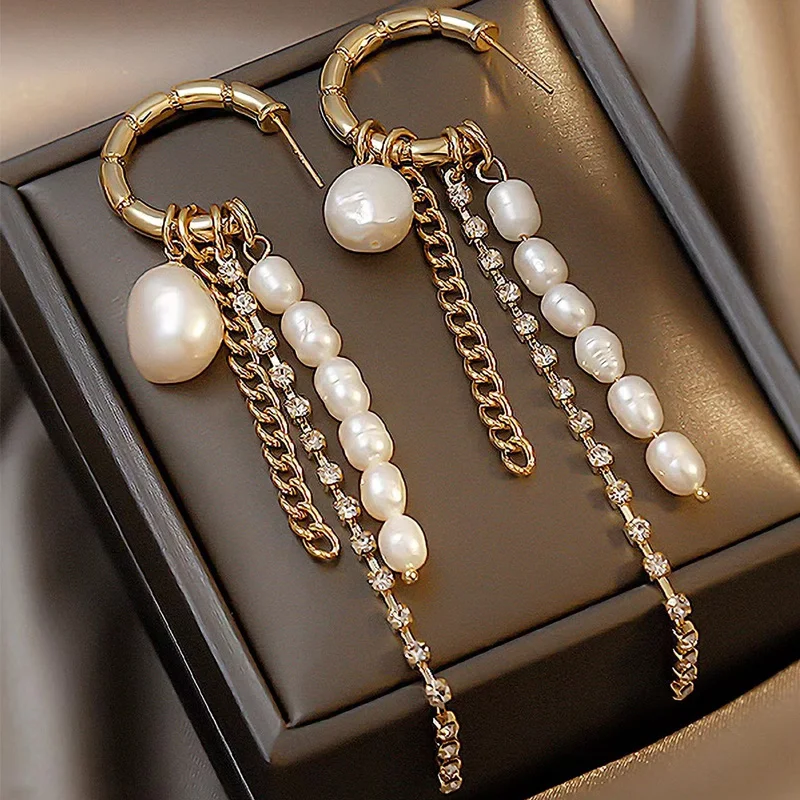 

Exquisite Temperament High Sense Baroque Pearl Bamboo Circle Rhinestone Earrings For Women Retro Korean Fashion Jewelry Gifts