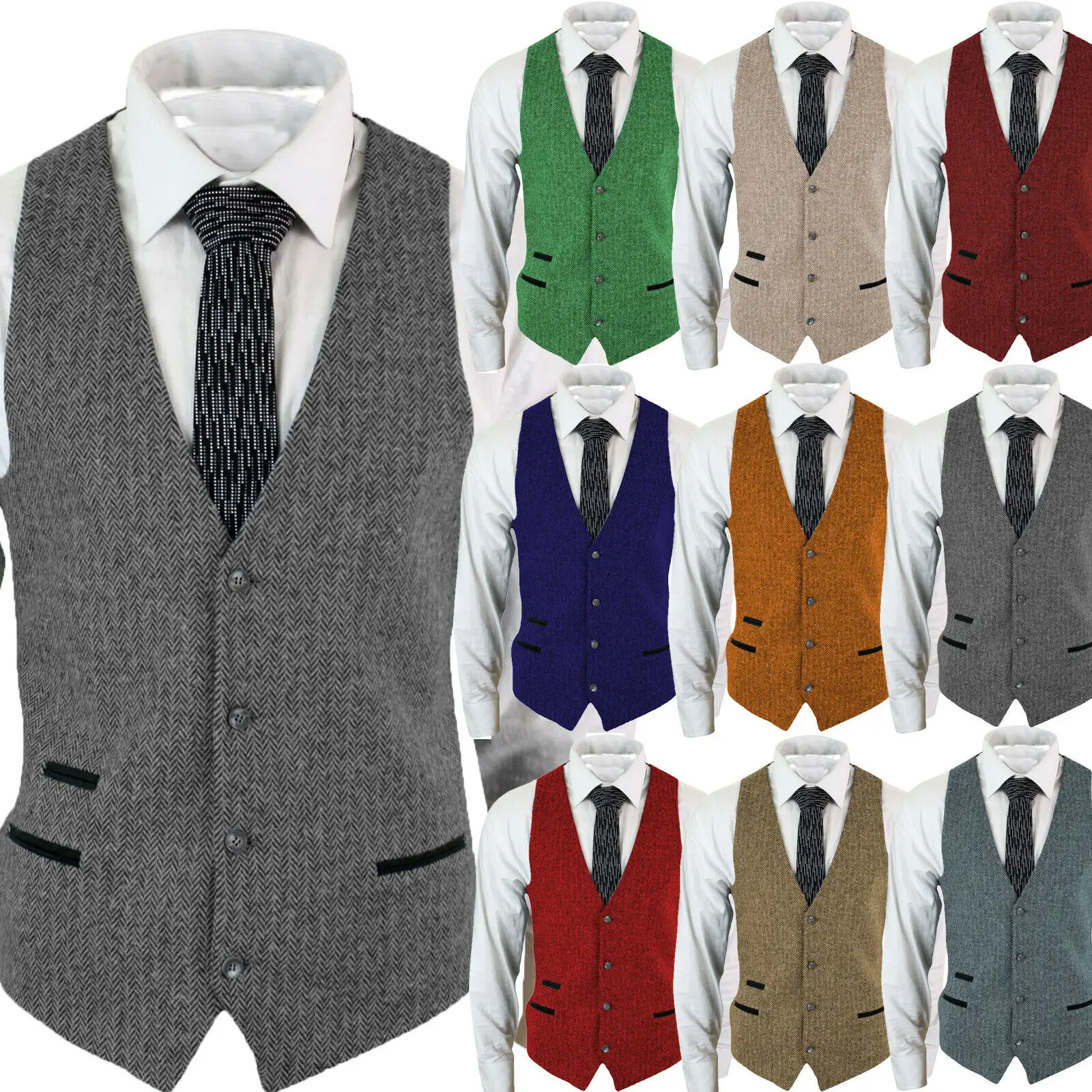 

Sleeveless Men's Vest Herringbone Sleeveless Jacket Casual Party Steampunk Waistcoat