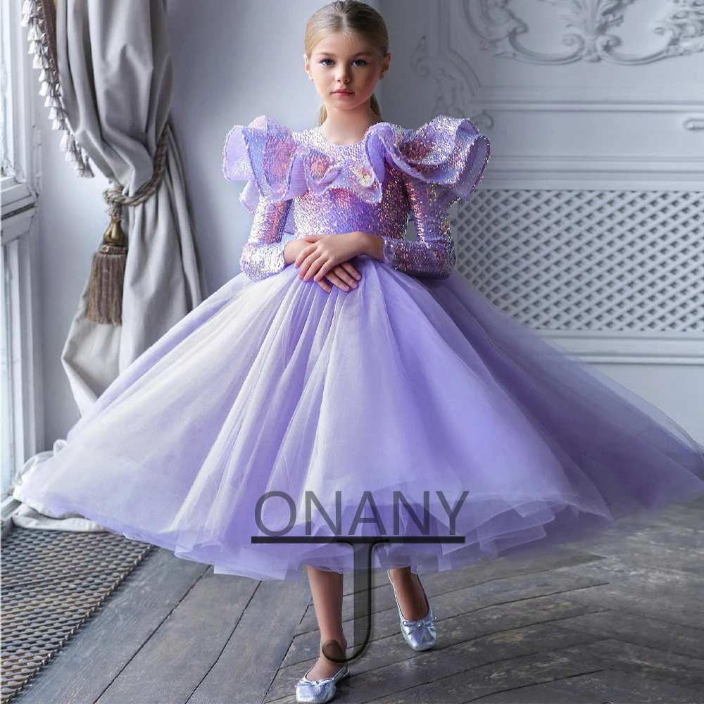 

JONANY Princess Flower Girl Dress Long Sleeves Sequin Made To Order Birthday Pageant Communion Robe De Demoiselle Baby Party