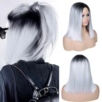 fave ombre straight bob black grey synthetic wig shoulder length middle part heat resistant fiber cosplay party hair for women