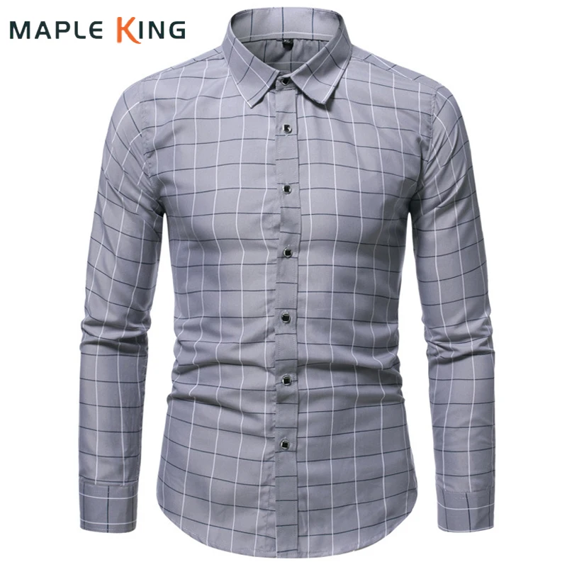 

Csmisas Hombre Grey Plaid Shirts For Men Vintage Clothes 2022 Classic Long Sleeve Slim Fit Formal Business Dress Shirt Workwear