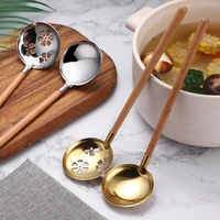 japanese wooden handle ramen spoon soup ladle cute tableware tablespoon colander kitchen stainless steel cooking utensils