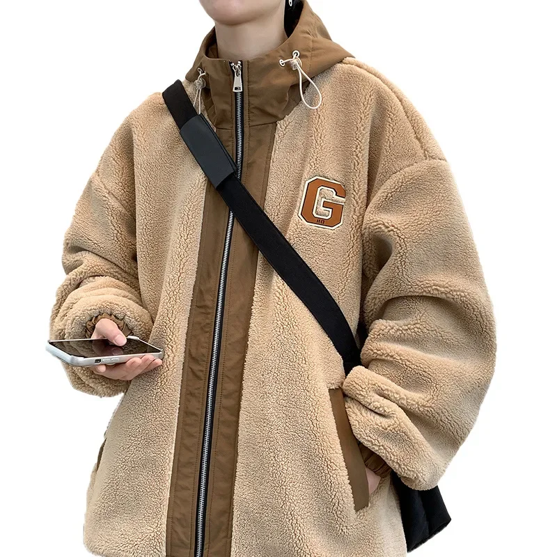 Утолщенная шерстяная куртка цвета хаки на флисовой подкладке для мужчин зимняя