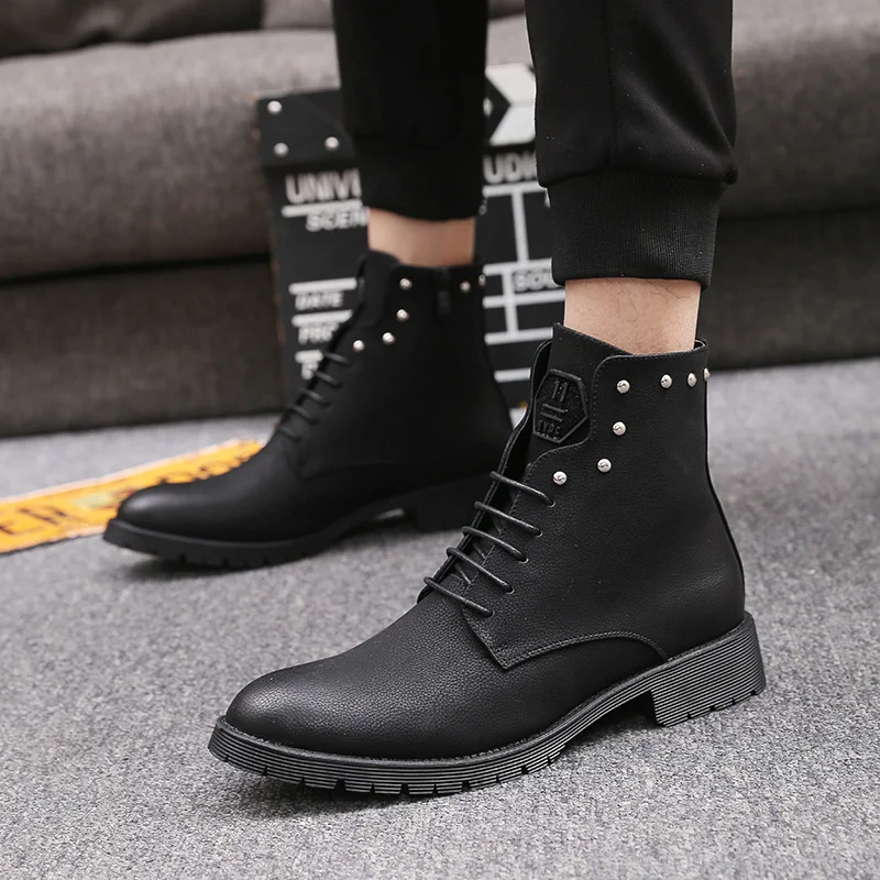 Mid-Calf Martin Boots 2022 Spring New High-Top Boots Men Korean Style All-Matching Trendy British Style Pointed Ankle Boots Men